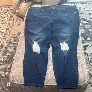 Hot Topic Dark Blue Distressed Jeggings with Knee Rips